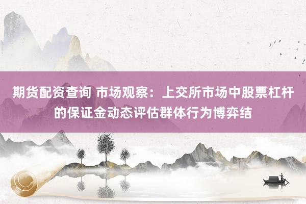 期货配资查询 市场观察：上交所市场中股票杠杆的保证金动态评估群体行为博弈结