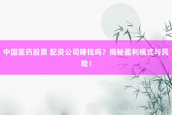 中国医药股票 配资公司赚钱吗？揭秘盈利模式与风险！